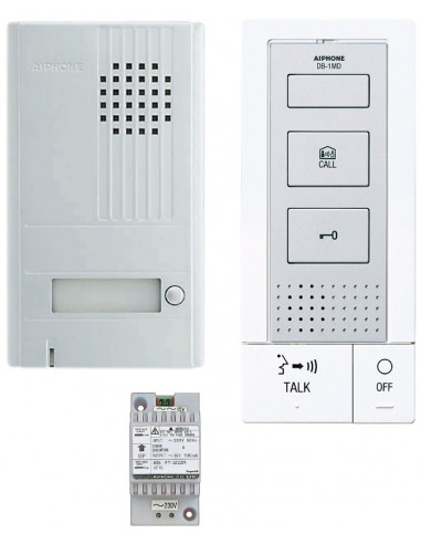 Kit portier audio 2 fils mains-libres avec platine alu. saillie et transfo. DBS1AP AIPHONE 118712