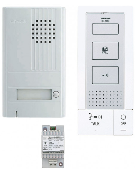 Kit portier audio 2 fils mains-libres avec platine alu. saillie et transfo. DBS1AP AIPHONE 118712