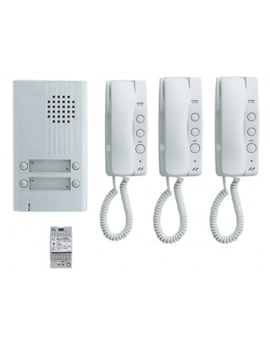 Kit audio platine alu saillie 4 boutons 3 combinés et 1 transformateur KITDA3 AIPHONE 110549