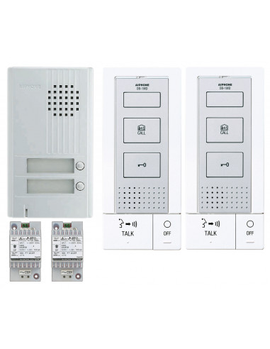 Kit audio platine alu saillie 2 bp 2 postes maîtres mains-libres 2 transfo KITDB2 AIPHONE 118715