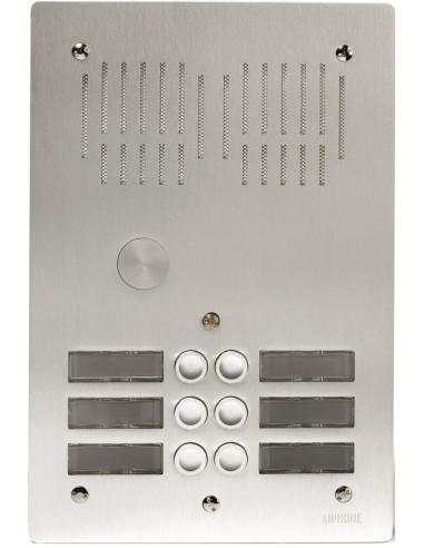 Platine de rue 6 boutons encastrée - 2 rangées hauteur 270mm PA6B AIPHONE 100902