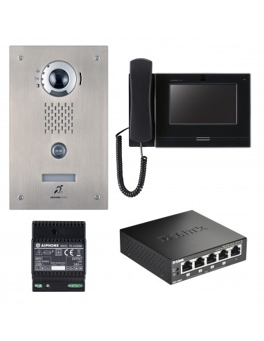 Pack IP access enc. moniteur boucle magnétique programmé switch PoE inclus PIXEL AIPHONE 201018