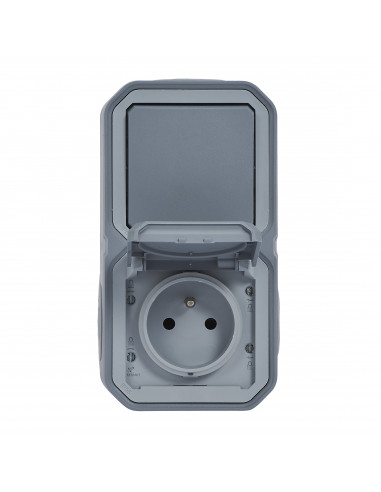 Prise de courant avec va-et-vient vertical Plexo complet saillie gris LEGRAND 070012