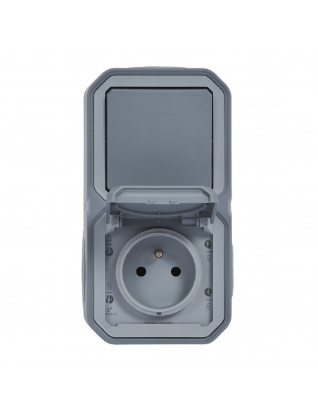 Prise de courant avec va-et-vient vertical Plexo complet saillie gris LEGRAND 070012