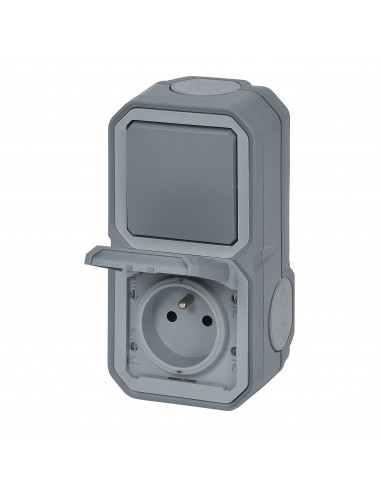 Prise de courant avec va-et-vient vertical Plexo complet saillie gris LEGRAND 070012