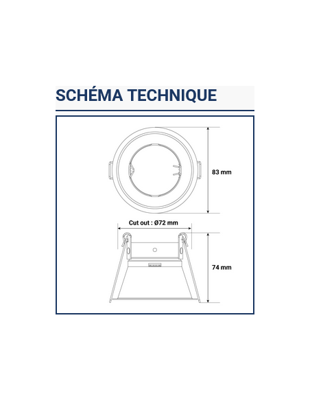 Support de spot Rond Basse luminance noir Ø83mm IP20 MIIDEX 77250