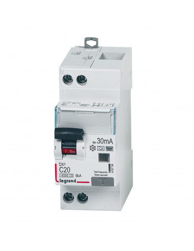 Disjoncteur différentiel DX3 à vis U+N 230V 20A type F 30mA courbe C 2 modules LEGRAND 410754