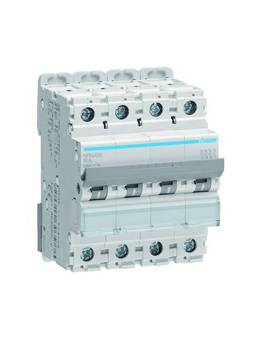 Disjoncteur 4 Pôles 25kA courbe C 6A 4 modules HAGER NRN406