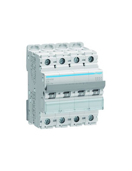 Disjoncteur 4 Pôles 25kA courbe C 6A 4 modules HAGER NRN406