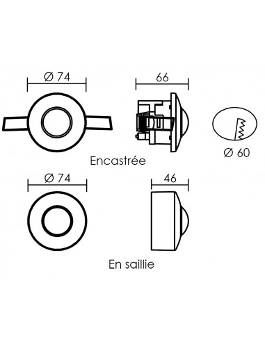 Détecteur/Sensor infrarouge 360° encastré/saillie 8m max 1000W max ARIC 52082