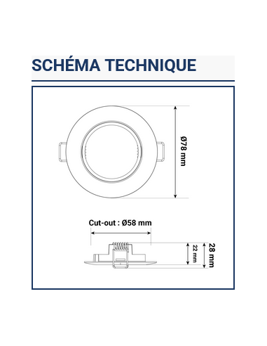 Support spot plafond Colerette Rond Argent Ø78 mm Fixe MIIDEX 7709
