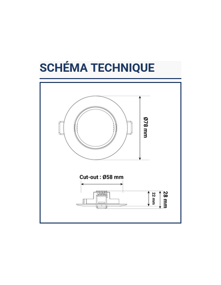 Support spot plafond Colerette Rond Argent Ø78 mm Fixe MIIDEX 7709