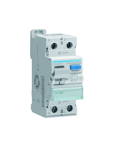 Interrupteur différentiel 1P+N 80A 30mA type AC HAGER CDC580F