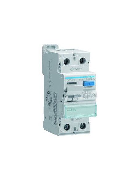 Interrupteur différentiel 1P+N 80A 30mA type AC HAGER CDC580F