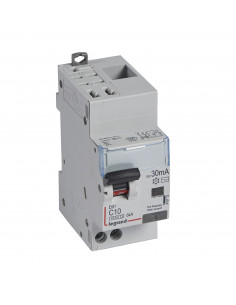 Disjoncteur différentiel DX³4500 arrivée à vis U+N 230V 10A type AC 30mA 2 modules LEGRAND 410712