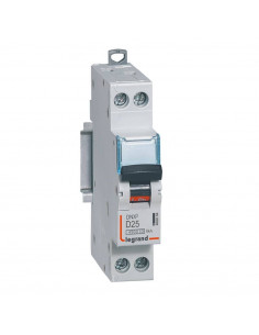 Disjoncteur Phase+Neutre DNX³4500 6kA arrivée et sortie borne à vis 1P+N 230V~ 25A courbe D 1 module LEGRAND 406804