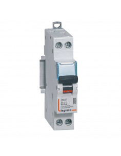 Disjoncteur Phase+Neutre DNX³4500 6kA arrivée et sortie borne à vis 1P+N 230V~ 32A courbe D 1 module LEGRAND 406805