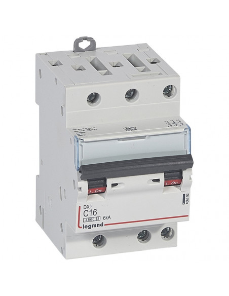 Disjoncteur DX³4500 6kA borne à vis tripolaire 400V 16A courbe C 3 modules LEGRAND 406892