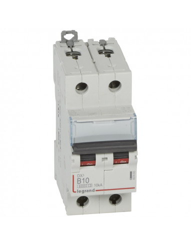 Disjoncteur DX³6000 10kA arrivée haute et départ bas à vis 2 Pôles 230V~ à 400V~ 10A courbe B 2 modules LEGRAND 407493