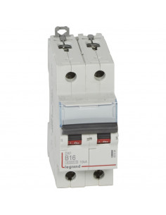 Disjoncteur DX³6000 10kA arrivée haute et départ bas à vis 2 Pôles de 230V~ à 400V~ 16A courbe B 2 modules LEGRAND 407494