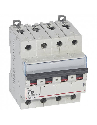 Disjoncteur DX³6000 arrivée haute départ bas à vis 4 Pôles 400V~ 40A courbe B 4 modules LEGRAND 407599