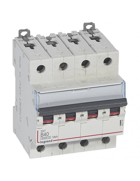 Disjoncteur DX³6000 arrivée haute départ bas à vis 4 Pôles 400V~ 40A courbe B 4 modules LEGRAND 407599