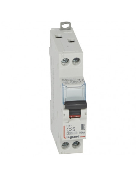 Disjoncteur DX³6000 10kA à vis U+N 230V 25A courbe C 1 module LEGRAND 407702/407730