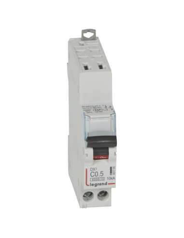 Disjoncteur DX³6000 10kA arrivée haute automatique départ bas à vis U+N 230V~ 0,5A 10 kA courbe C 1 module LEGRAND 407705