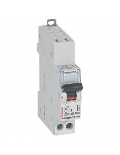 Disjoncteur DX³6000 10kA arrivée haute automatique et départ bas à vis U+N 230V 20A courbe C 1 module LEGRAND 407715