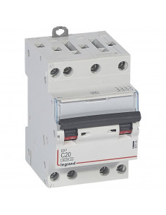 Disjoncteur DX3 4 pôles 400V Courbe C 20A 6000A 3 Modules LEGRAND 407908