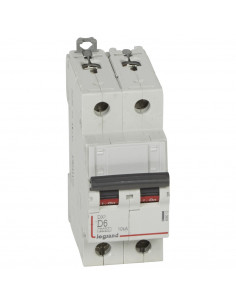 Disjoncteur DX³6000 arrivée haute et départ bas à vis 2 Pôles 230V à 400V 6A courbe D 2 modules LEGRAND 408012