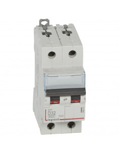 Disjoncteur DX³6000 arrivée haute et départ bas à vis 2 Pôles 400V 32A courbe D 2 modules LEGRAND 408018