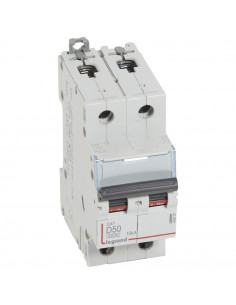 Disjoncteur DX³6000 arrivée haute et départ bas à vis 2 Pôles de 230V à 400V 50A courbe D 2 modules LEGRAND 408020