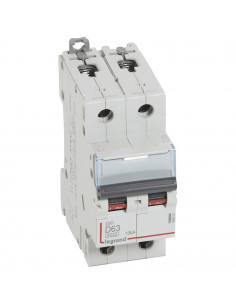 Disjoncteur DX³6000 10kA arrivée haute et départ bas à vis 2 Pôles 400V 63A courbe D 2 modules LEGRAND 408021