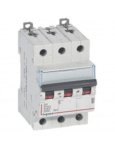 Disjoncteur DX³6000 arrivée haute et départ bas vis 3 Pôles 400 20A courbe D pour peigne HX3 traditionnel LEGRAND 408060