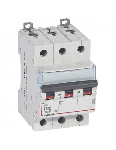 Disjoncteur DX³6000 arrivée haute et départ bas vis 3 Pôles 400 20A courbe D pour peigne HX3 traditionnel LEGRAND 408060