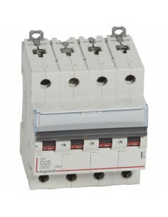Disjoncteur DX³6000 arrivée haute et départ bas à vis 4 Pôles 400V~ 25A courbe D peigne HX³ traditionnel LEGRAND 408119