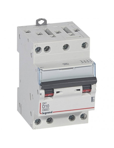 Disjoncteur DX³6000 arrivée haute départ bas à vis 4 Pôles 400V 10A courbe D pour peigne HX³ optimisé LEGRAND 408125