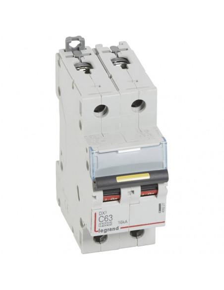 Disjoncteur DX³10000 16kA arrivée haute et départ bas à vis 2P 230V~ à 400V~ 63A courbe C 2 modules LEGRAND 409227