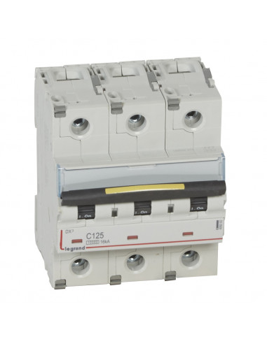 Disjoncteur DX³10000 16kA arrivée haute et départ bas à vis 3 Pôles 400V 125A courbe C 4,5 modules LEGRAND 409282