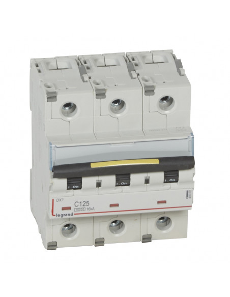 Disjoncteur DX³10000 16kA arrivée haute et départ bas à vis 3 Pôles 400V 125A courbe C 4,5 modules LEGRAND 409282