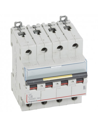 Disjoncteur DX³10000 16kA arrivée haute et départ bas à vis 4 Pôles 400V~ 6A courbe C 4 modules LEGRAND 409351