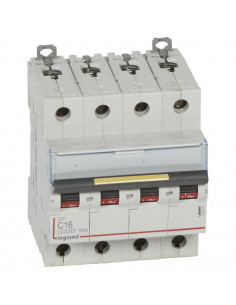 Disjoncteur DX³10000 16kA arrivée haute et départ bas à vis 4 Pôles 400V 16A courbe C 4 modules LEGRAND 409355
