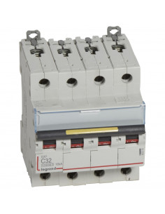Disjoncteur DX³10000 16kA arrivée haute et départ bas à vis 4 Pôles 400V~ 32A courbe C 4 modules LEGRAND 409358