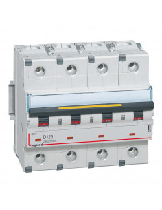 Disjoncteur DX³10000 16kA arrivée haute et départ bas vis 4 Pôles 400V~ 125A courbe D 6 modules LEGRAND 409542