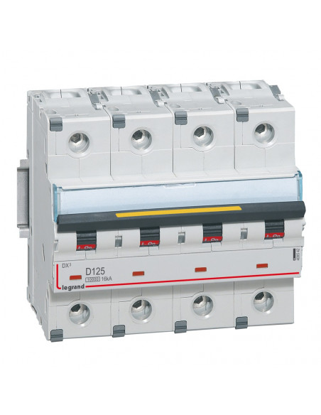Disjoncteur DX³10000 16kA arrivée haute et départ bas vis 4 Pôles 400V~ 125A courbe D 6 modules LEGRAND 409542