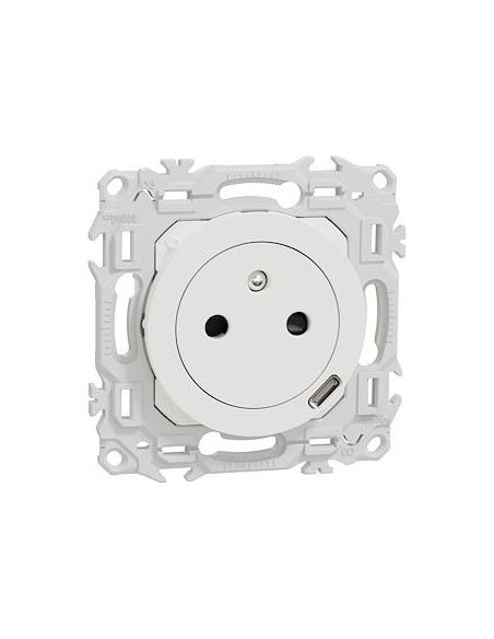 Odace prise 2P+T affleurante avec chargeur USB-C 18W Power Delivery blanc craie SCHNEIDER S920042