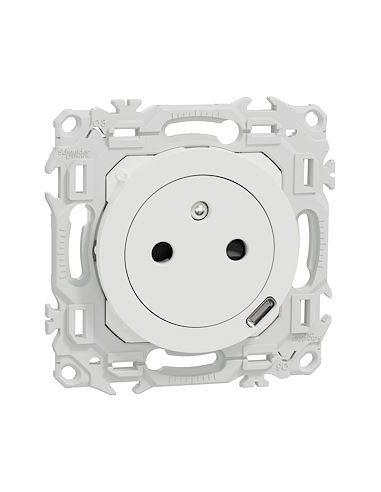 Prise Odace 2P+T affleurante avec chargeur USB-C 18W Power Delivery blanc craie SCHNEIDER S920042
