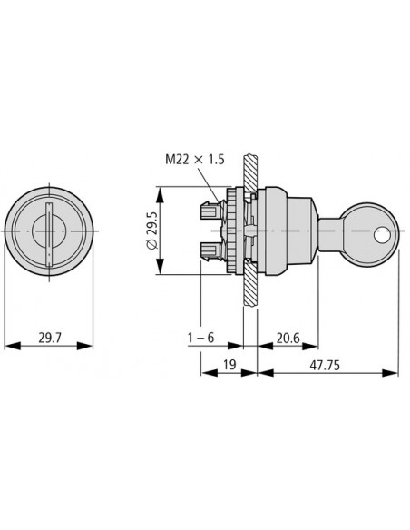 Bouton à clé 3 positions à rappel EATON M22-WS3