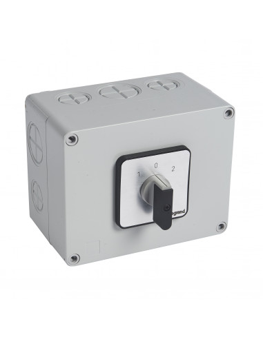 Commutateur à cames inverseur avec position arrêt 45° PR63 2 Pôles 4 contacts boîtier 135x70mm LEGRAND 027751